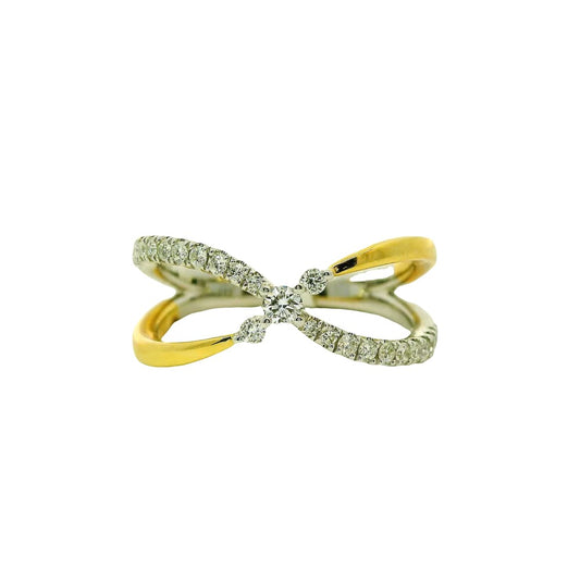 14K YG/WG .30TW DIAMOND CROSS OVER BAND