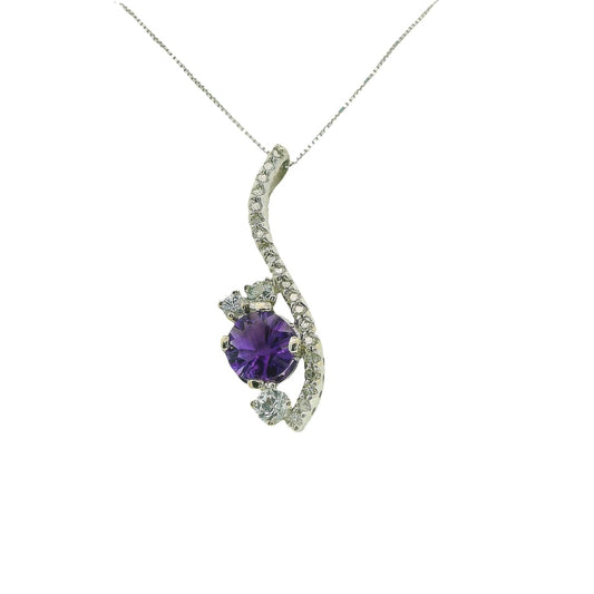 14K WHITE GOLD 1.20CT AMETHYST & .56TW VS-I1 GH DIAMOND PENDANT WITH CHAIN