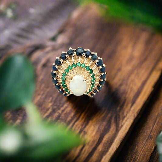 Yellow Gold Peacock Style Fashion Ring