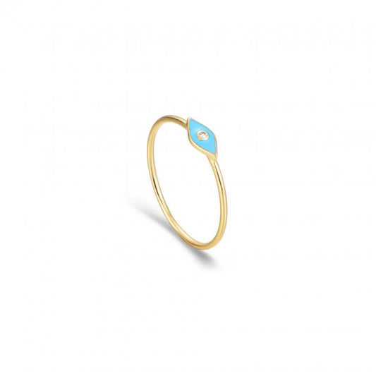 Diamond Minimalist Light Blue Enamel Evil Eye Ring