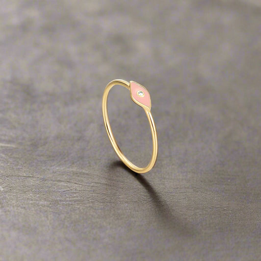 Diamond Minimalist Pink Enamel Evil Eye Ring