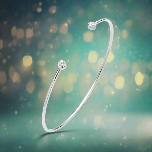 Bezeled Diamond Open Bangle