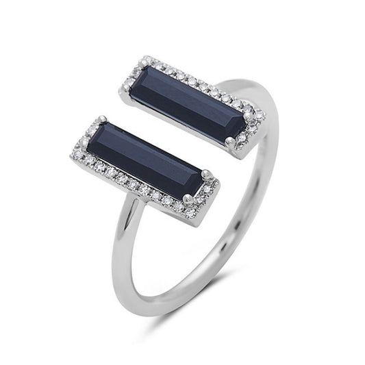 Diamond & Black Agate Open Bar Ring