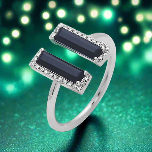 Diamond & Black Agate Open Bar Ring