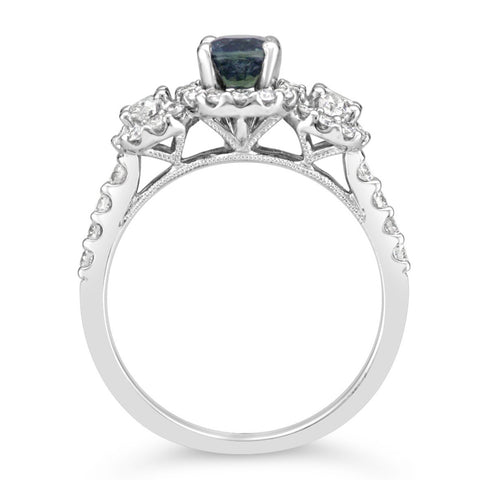 Blue-Green Sapphire Diamond Ring