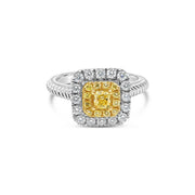 Double Halo Yellow Diamond Ring