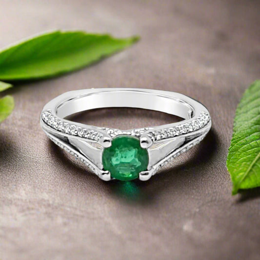 Split Shank Emerald & Diamond Ring