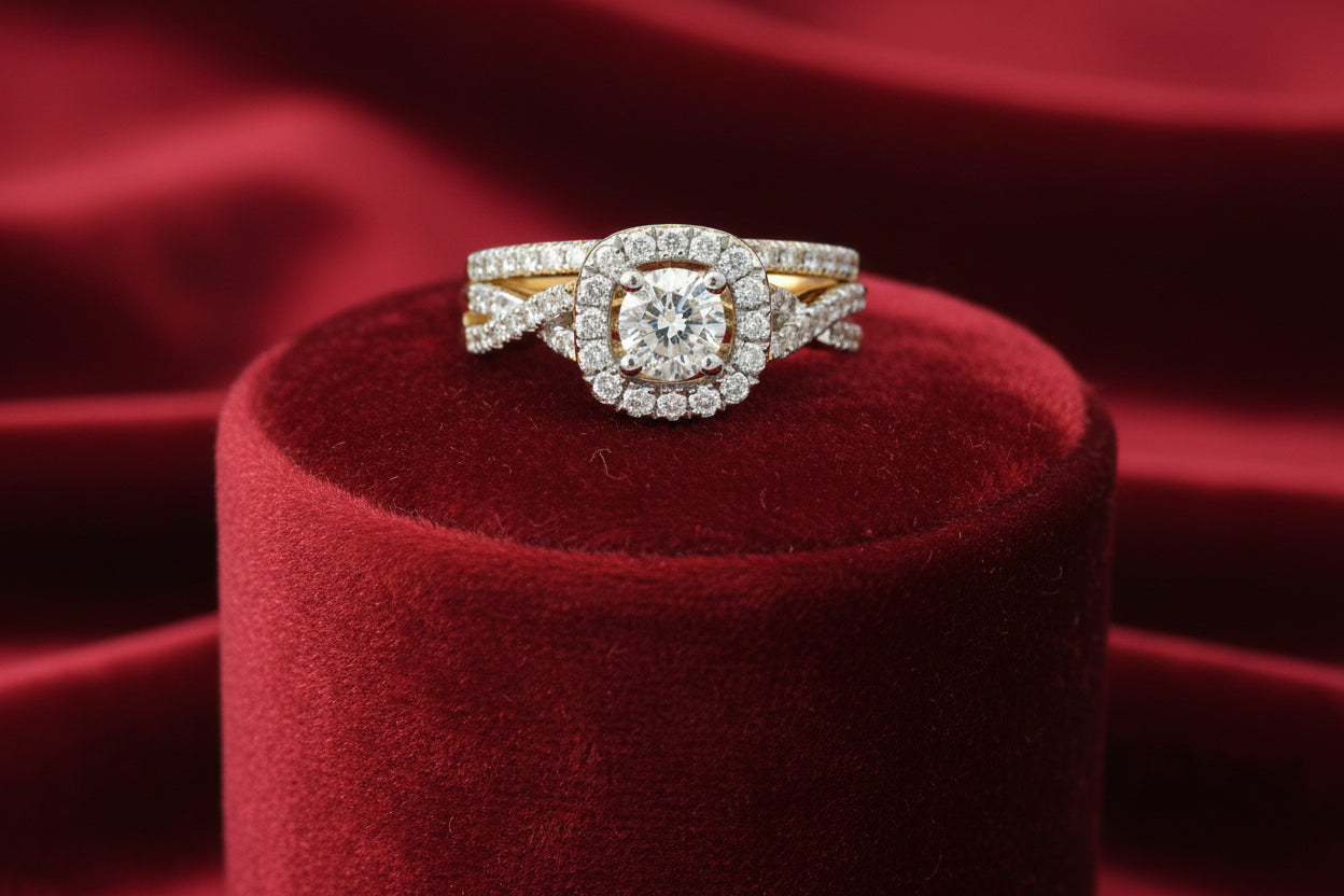 14K YG 1.00CTW DIAMOND 2PC WEDDING SET (CEN=0.48CT RD DIA)GSL# 0671727