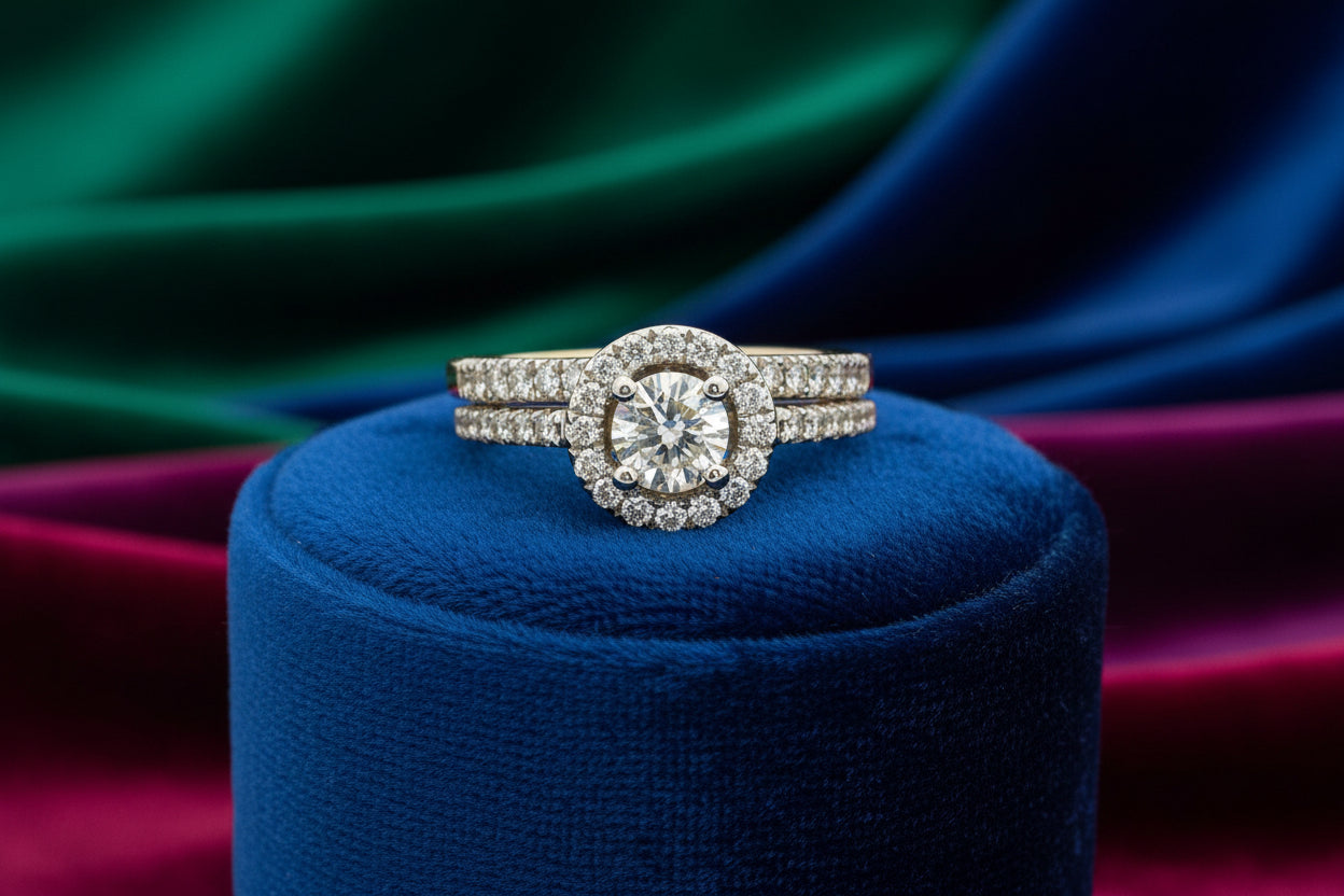 14K YG 1.00CTW DIAMOND 2PC WEDDING SET (CEN=0.50CT RD DIA)GSL#0671586