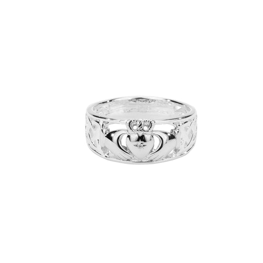 KEITH JACK SS CLADDAGH RING WITH 1MM DIAMOND SET HEART (TAPERED)SZ 7.5