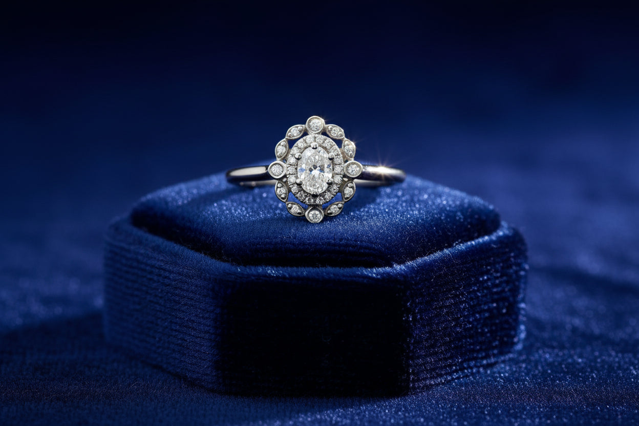 14K WG .33CT SI,HI OVAL DIAMOND WITH .14CTW SI-GH HALO DIAMONDS RINGSIZE 7.5WARRANTY # 376476