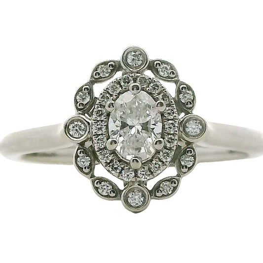 14K WG .33CT SI,HI OVAL DIAMOND WITH .14CTW SI-GH HALO DIAMONDS RINGSIZE 7.5WARRANTY # 376476