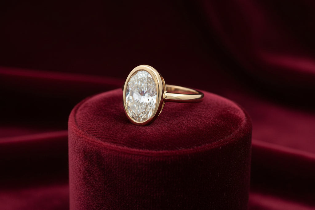 14K YG 4.00ct VS1, E Oval Lab Grown diamond Bezel Set Solitiare Ring IGI Cert # LG674504643