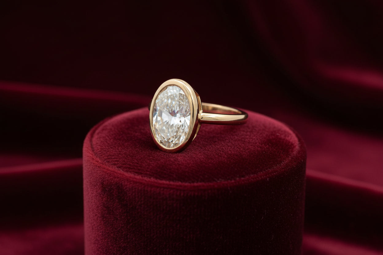 14K YG 4.00ct VS1, E Oval Lab Grown diamond Bezel Set Solitiare Ring IGI Cert # LG674504643