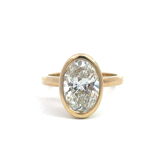 14K YG 4.00ct VS1, E Oval Lab Grown diamond Bezel Set Solitiare Ring IGI Cert # LG674504643