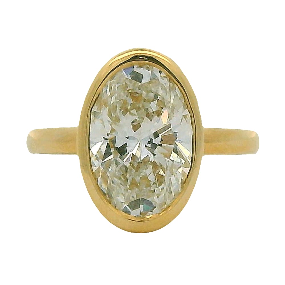14K YG 4.00ct VS1, E Oval Lab Grown diamond Bezel Set Solitiare Ring IGI Cert # LG674504643