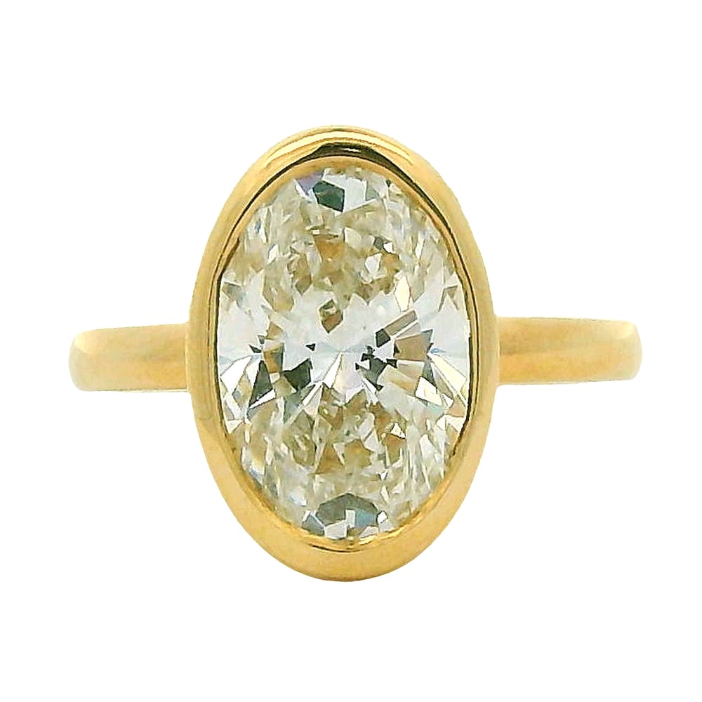 14K YG 4.00ct VS1, E Oval Lab Grown diamond Bezel Set Solitiare Ring IGI Cert # LG674504643