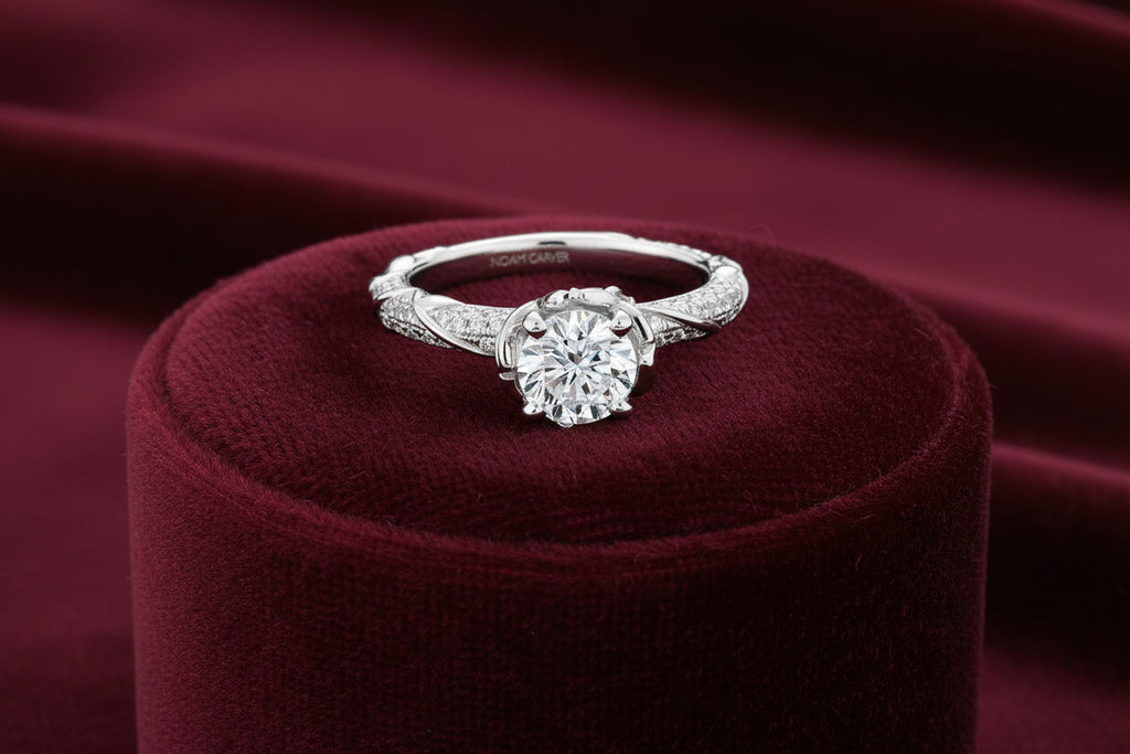 14K WG .50CT SI GH DIA CTR WITH .50TW SIDE STONES (NOAM CARVER STUDIO)