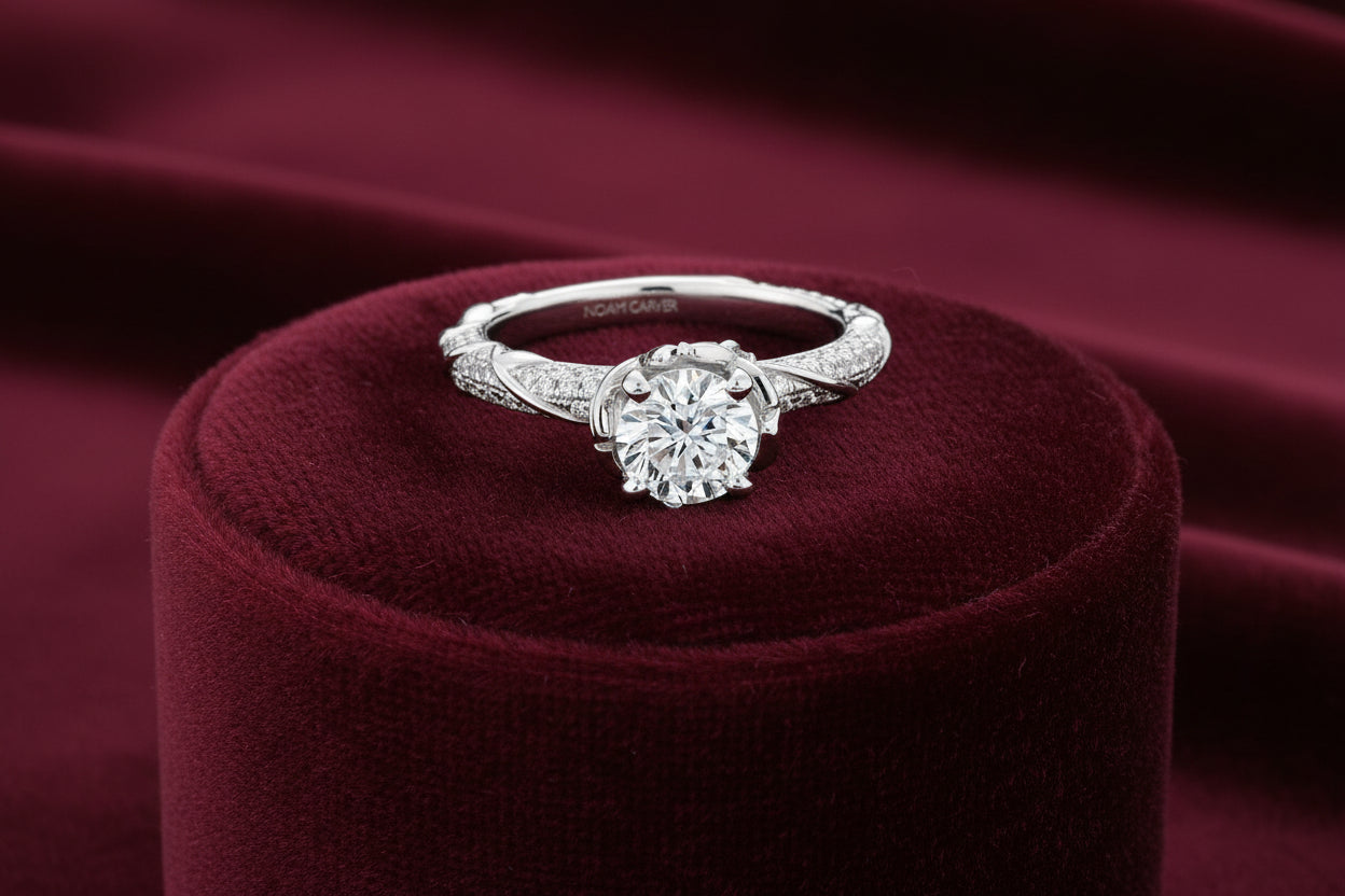 14K WG .50CT SI GH DIA CTR WITH .50TW SIDE STONES (NOAM CARVER STUDIO)