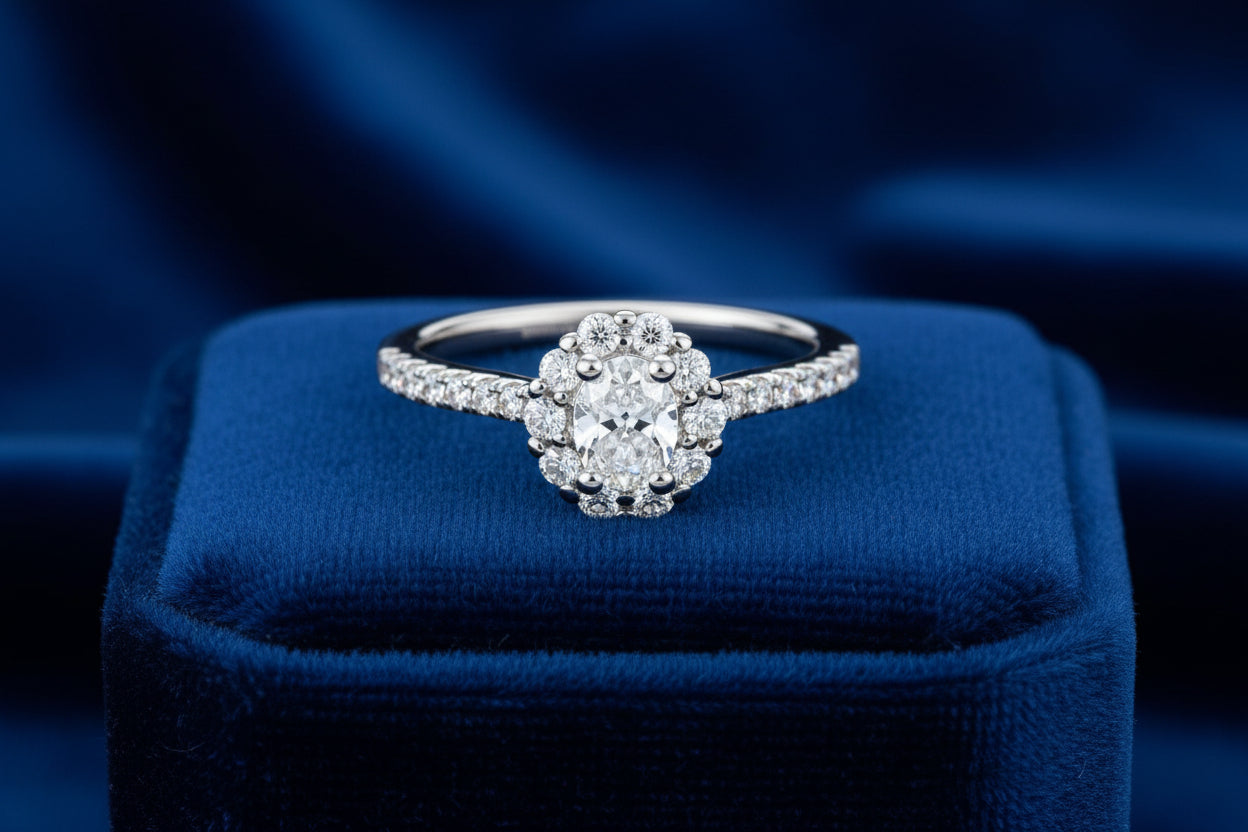 14K WG .33CT OVAL SI GH WITH .45TW SI GH SIDE DIAMONDS WARRANTY #308132