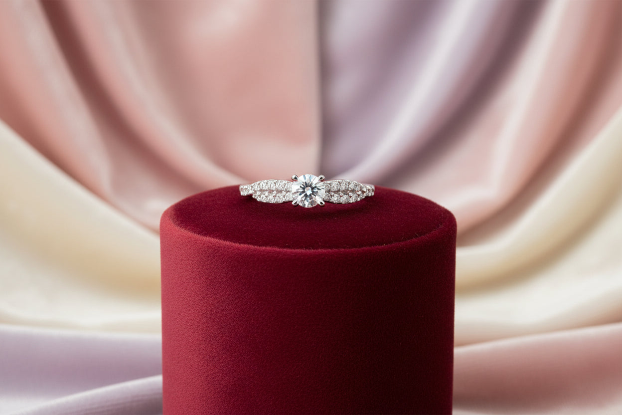 14K WG 0.27CT Diamond Center with 0.22CTW Side Diamonds