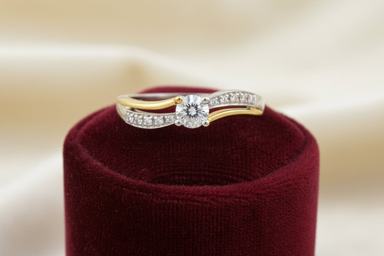 14K WG/YG 0.30CT Canadian Diamond Center with 0.045CTW Side Diamonds