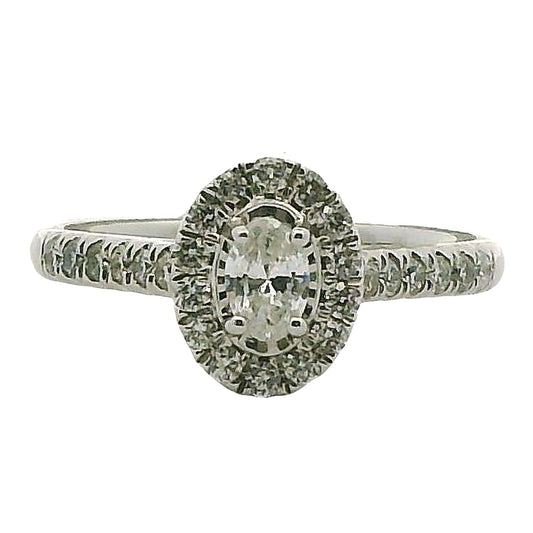 14K WG 0.50CTW DIAMOND ENGAGEMENT RING (CENT=0.18CT OVAL)