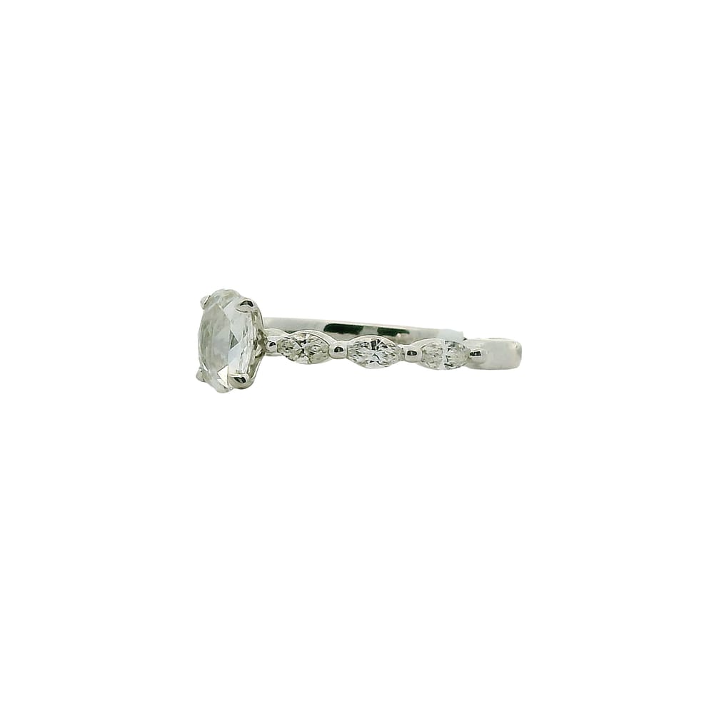 14K WG 6 MARQ=.42CT SIDE DIA SI-GH .50CT ROSE CUT OVAL DIA VS-GH RINGWARRANTY #253765