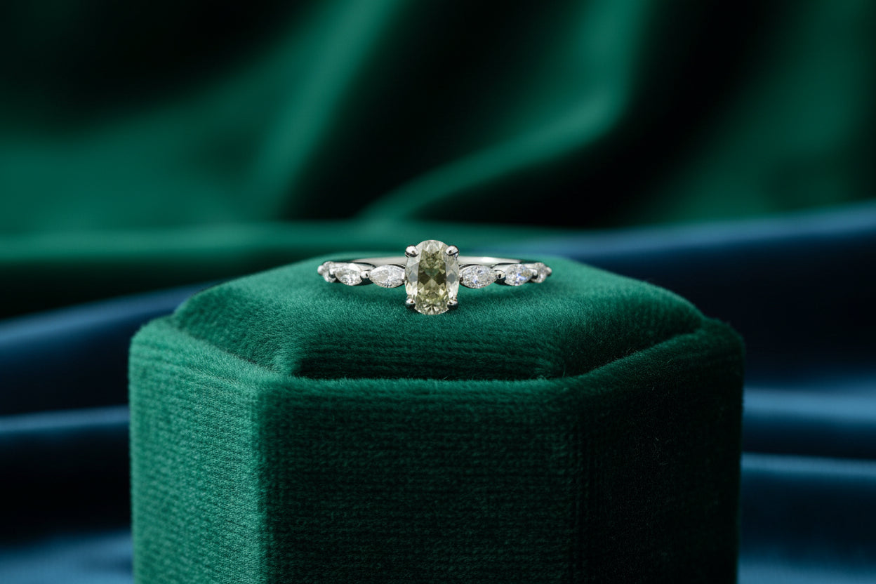 14K WG 6 MARQ=.42CT SIDE DIA SI-GH .50CT ROSE CUT OVAL DIA VS-GH RINGWARRANTY #253765