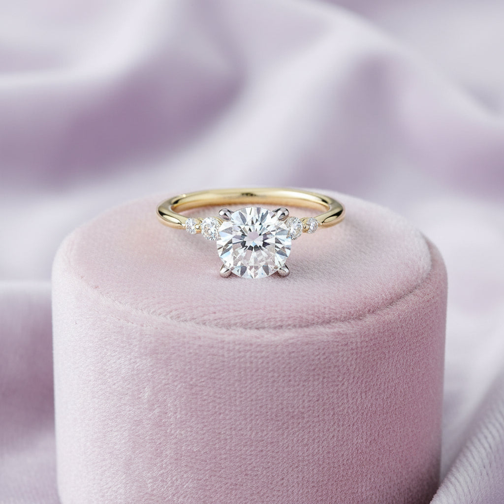 14K Yellow & white gold 3.00ct Lab grown diamond engagement ring accented with 0.28ctw natural diamonds "Noam Carver"