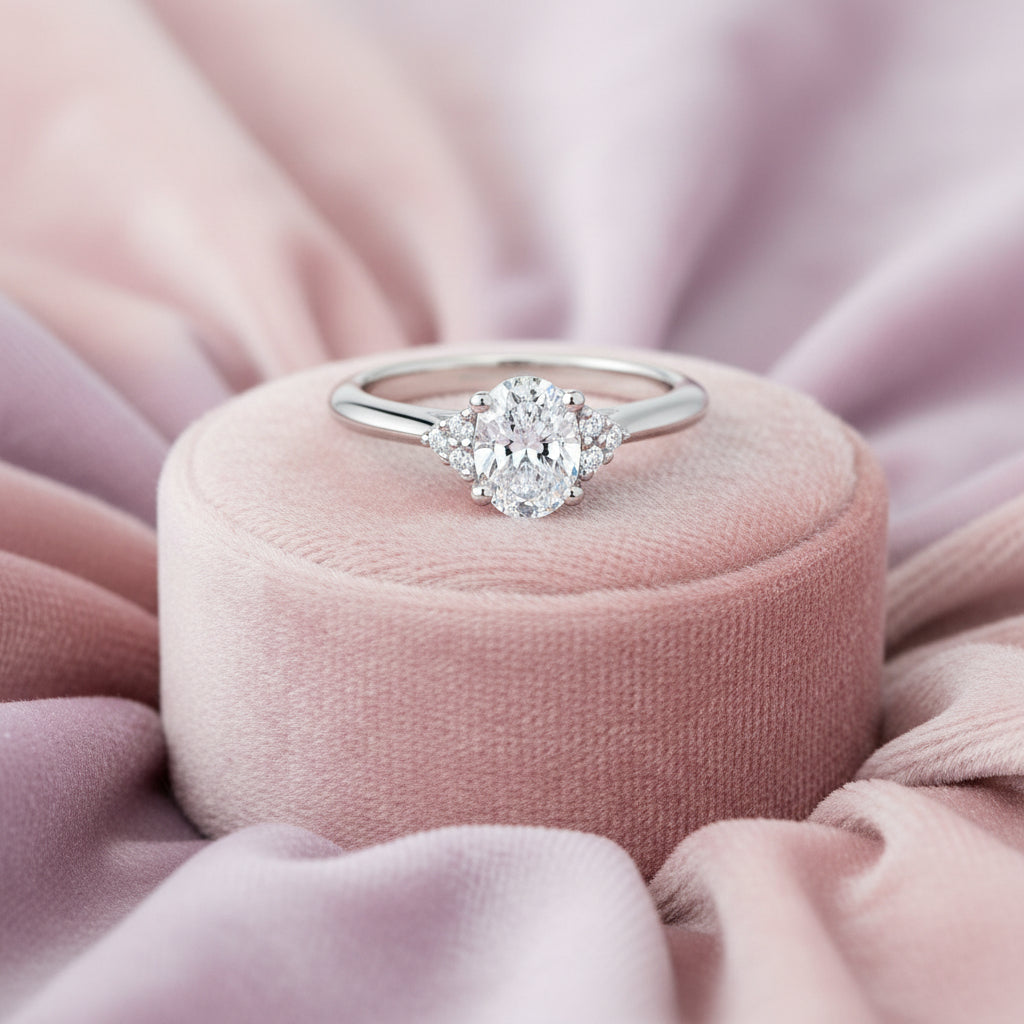 14K White gold 1.00ct Lab grown diamond engagement ring, accented with 0.08ctw natural diamonds "Noam Carver"