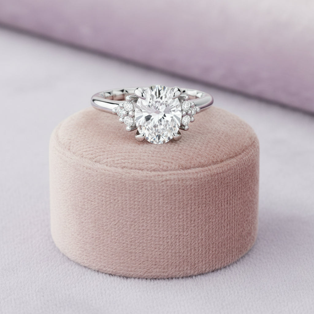 14K White gold 2.00ct oval lab grown diamond engagement ring accented with 0.17ctw natural diamonds "Noam Carver"