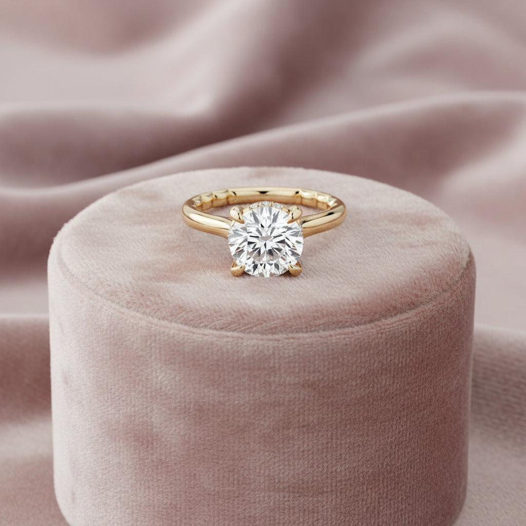 14K Yellow gold 2.50ct round lab grown diamond engagement ring accented with .10ctw natural diamonds "Noam Carver"