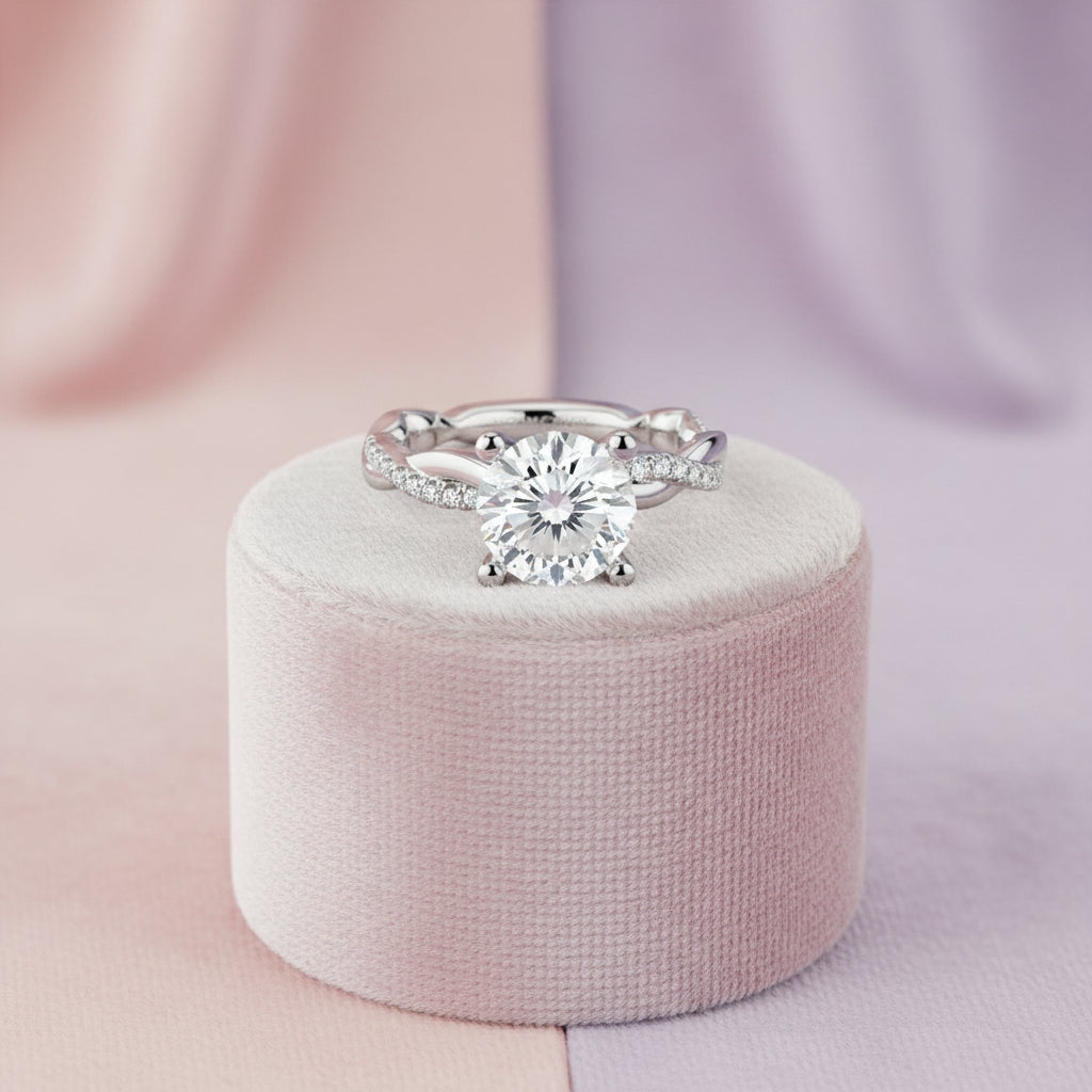 14K White gold 2.00ct round lab grown diamond engagement ring accented with 0.15ctw natural diamonds "Noam Carver"