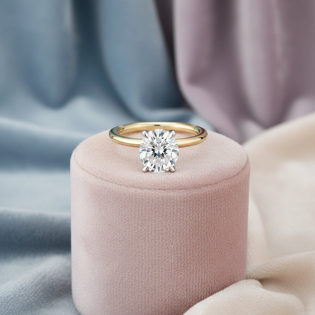 14K YG Shank & WG Head "Atelier" 0.082ctw Diamond Semi Mount with Hidden Halo (made for 2.51ct Ov...