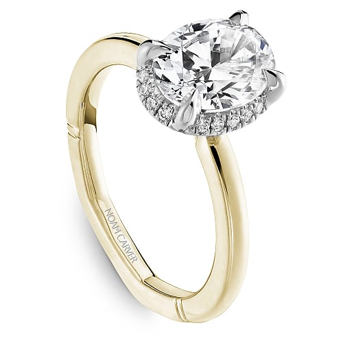 14K Yellow & white gold 2.02ct oval lab diamond accented with hidden halo engagement ring