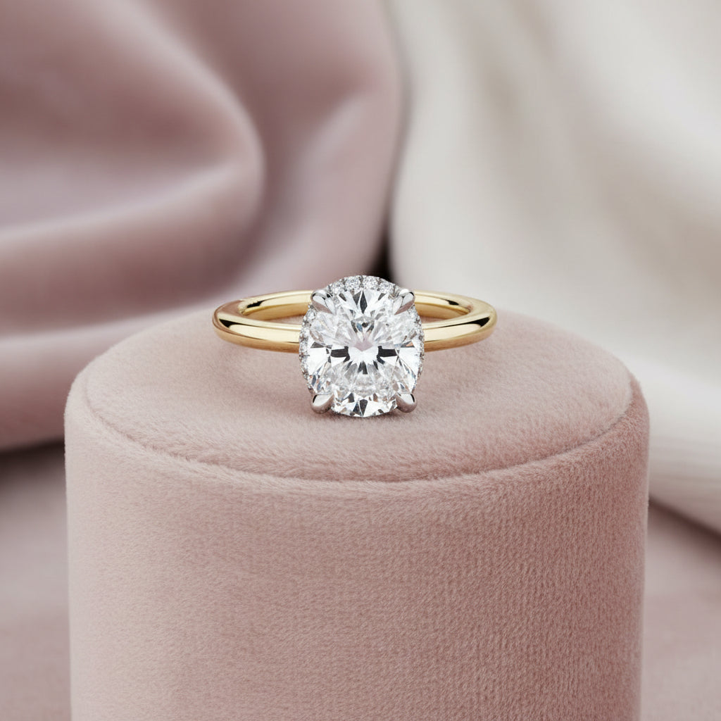 14K Yellow & white gold 2.02ct oval lab diamond accented with hidden halo engagement ring