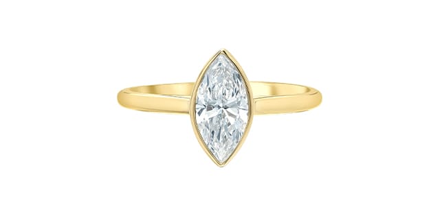 14K Yellow Gold Solitaire with a Marquise Cut Lab Diamond