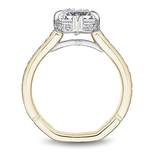 14K Yellow gold diamond mount with a emerald cut center stone in a white gold head