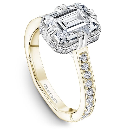 14K Yellow gold diamond mount with a emerald cut center stone in a white gold head