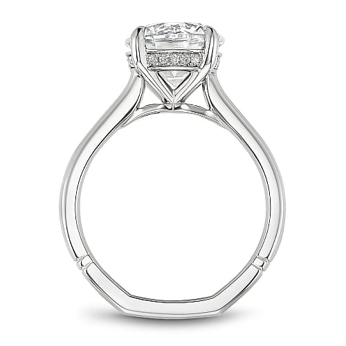14K White gold engagement ring with a round lab diamond center lab diamond hidden halo