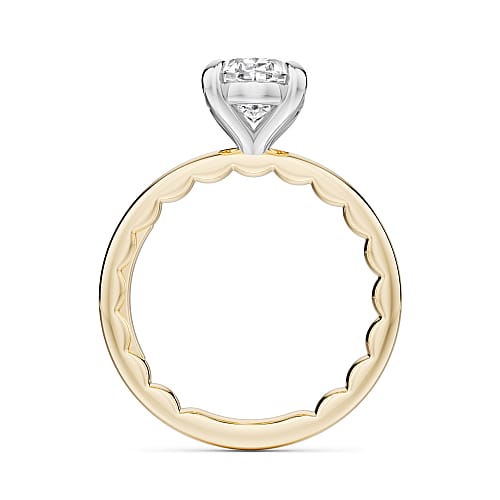 14K Yellow gold solitaire with an oval lab diamond set in a white gold head