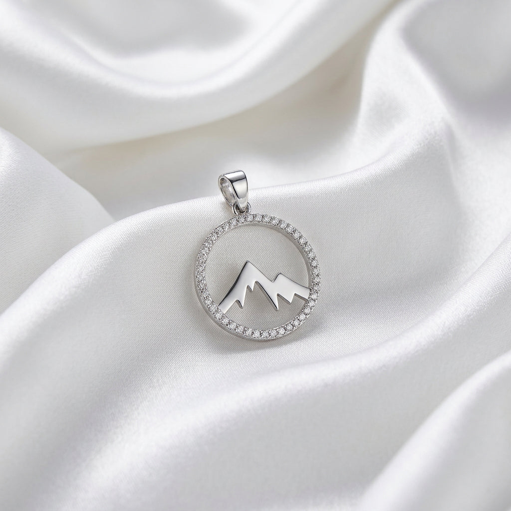 Sterling silver mountain skyline pendant with cubic zirconia