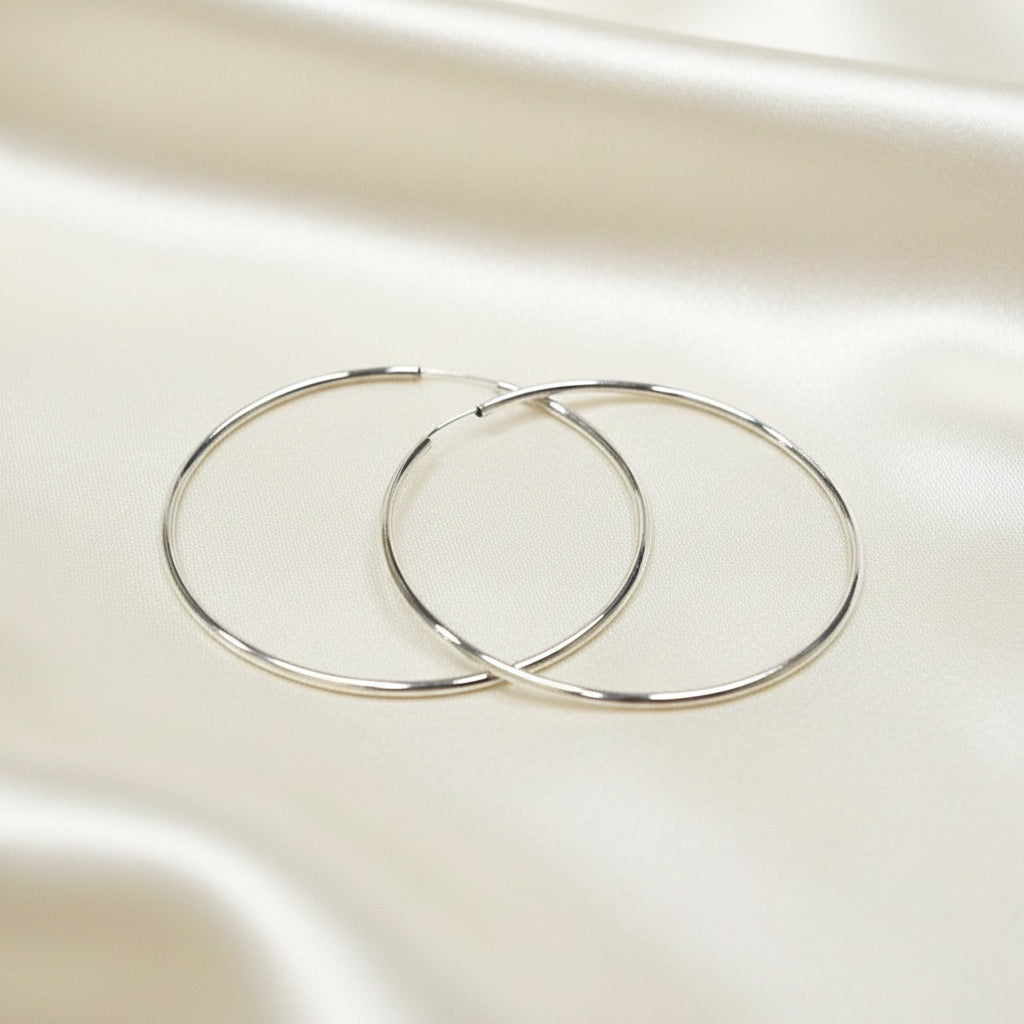 10K White gold 50mm plain sleeper hoops