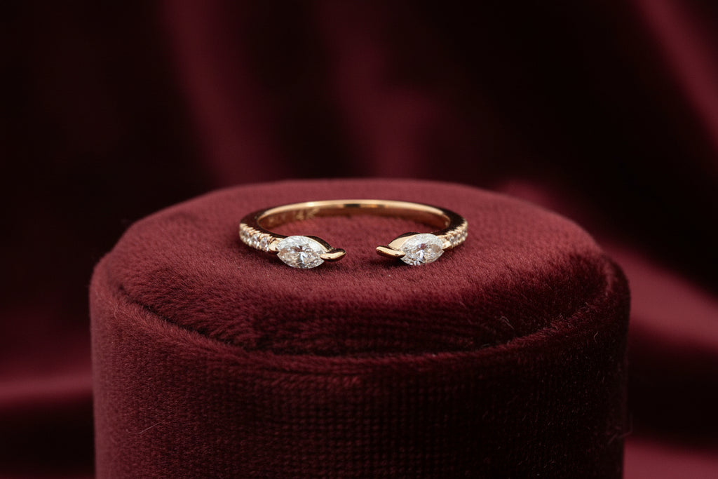 14K RG DIAMOND STACKABLE RING MARQUISE X 2ROUND X 8