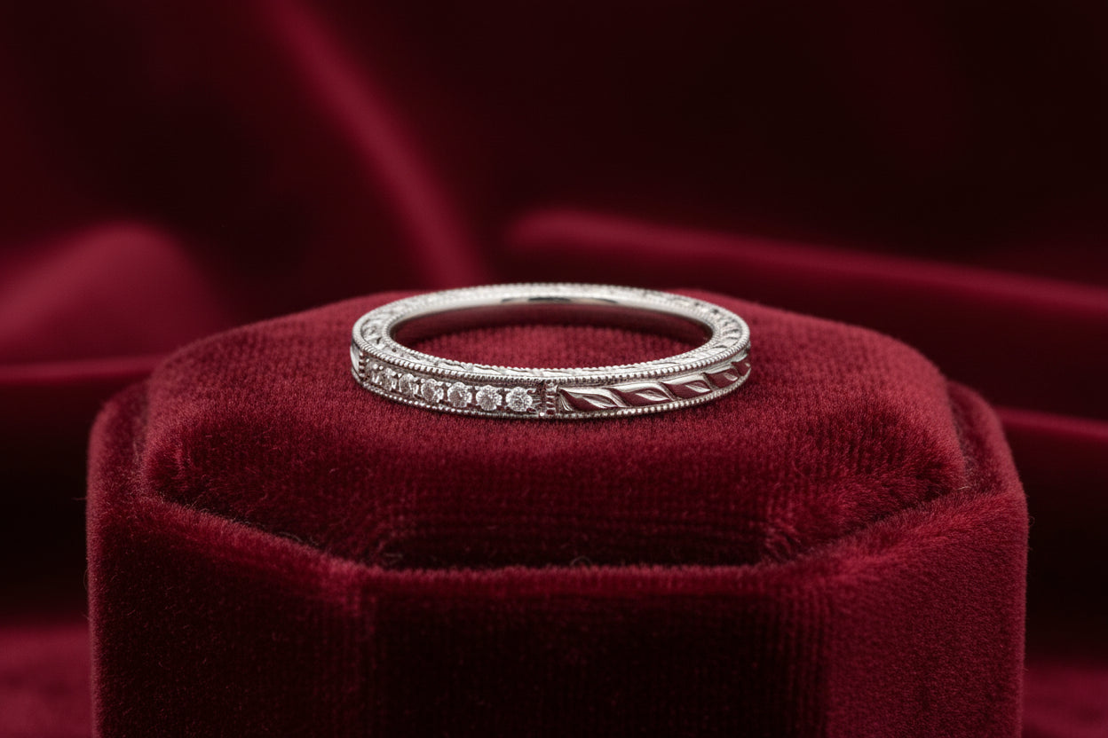 14K WG .09CT SI GH DIAMOND BAND WITH ETCHING SIZE 6.5