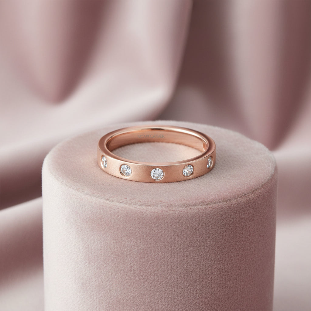14K RG .15CT DIA BRUSHED GYPSY SET STACKABLE BAND