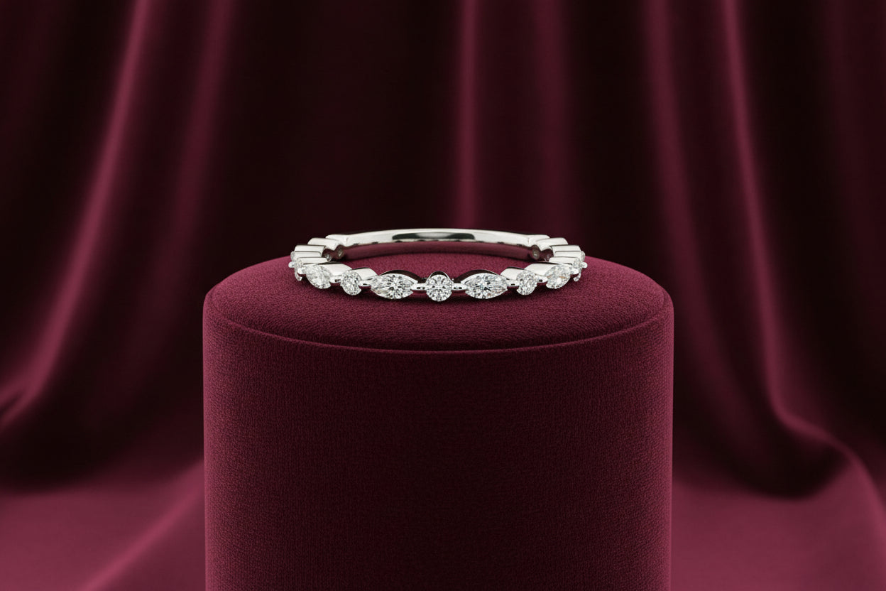 14K WG NOAM CARVER STACKABLE BAND ACCENTED WITH 8=0.22CTW MARQUISE DIAMONDS & 9=0.13CTW RD DIAMON...