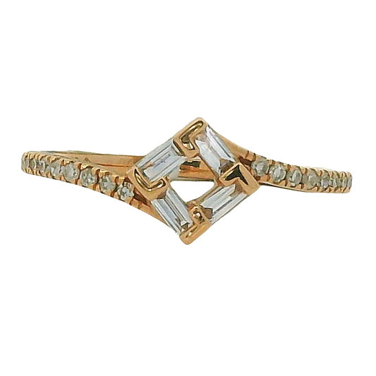 10K ROSE GOLD DIAMOND AND BAGUETTE RING. 0.27TW