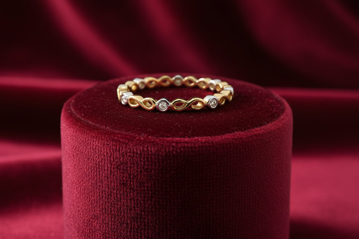 10K YG/WG .05TW DIA INFINITY STYLE STACKABLE BAND